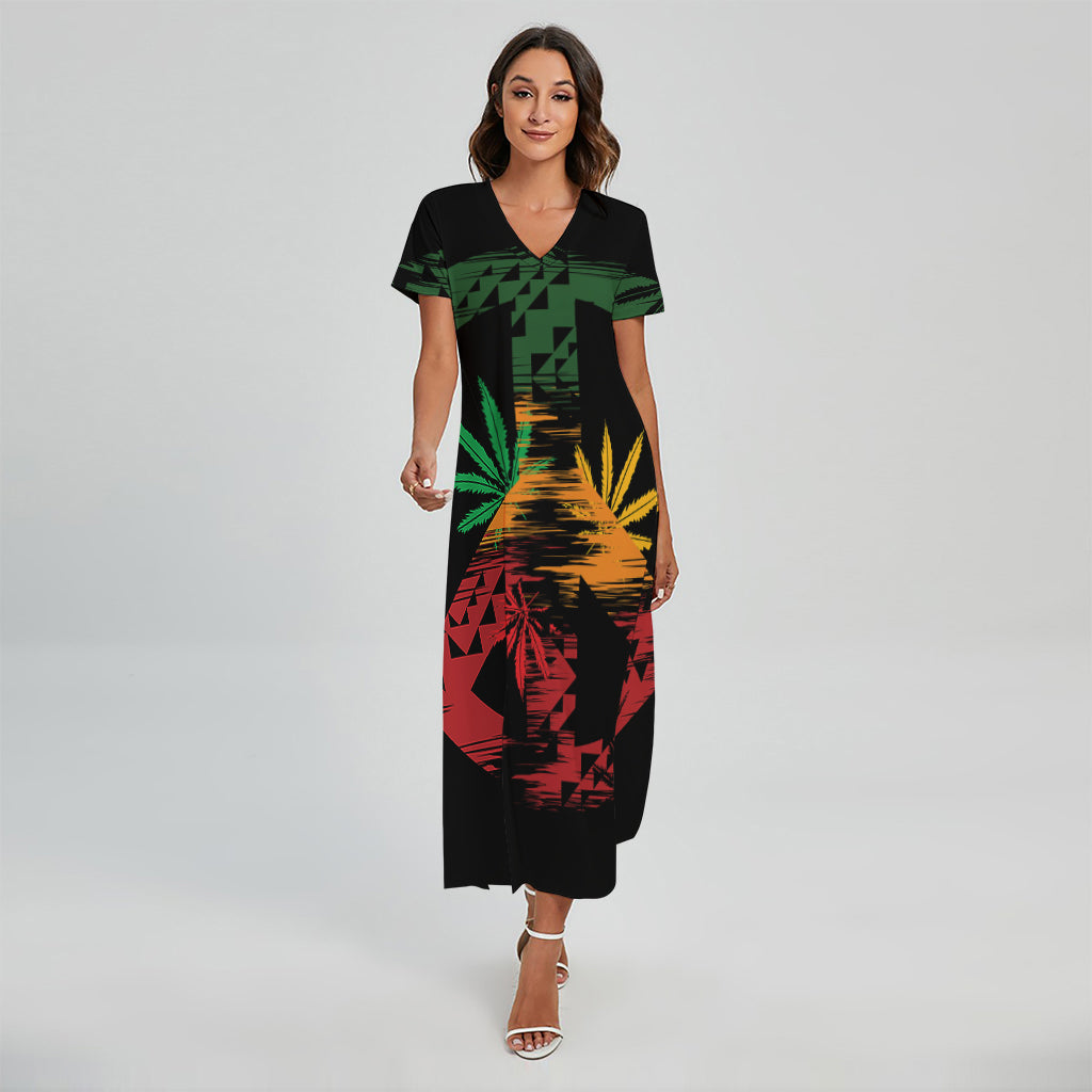 Rasta Peace Sign Print Short Sleeve Maxi Dress