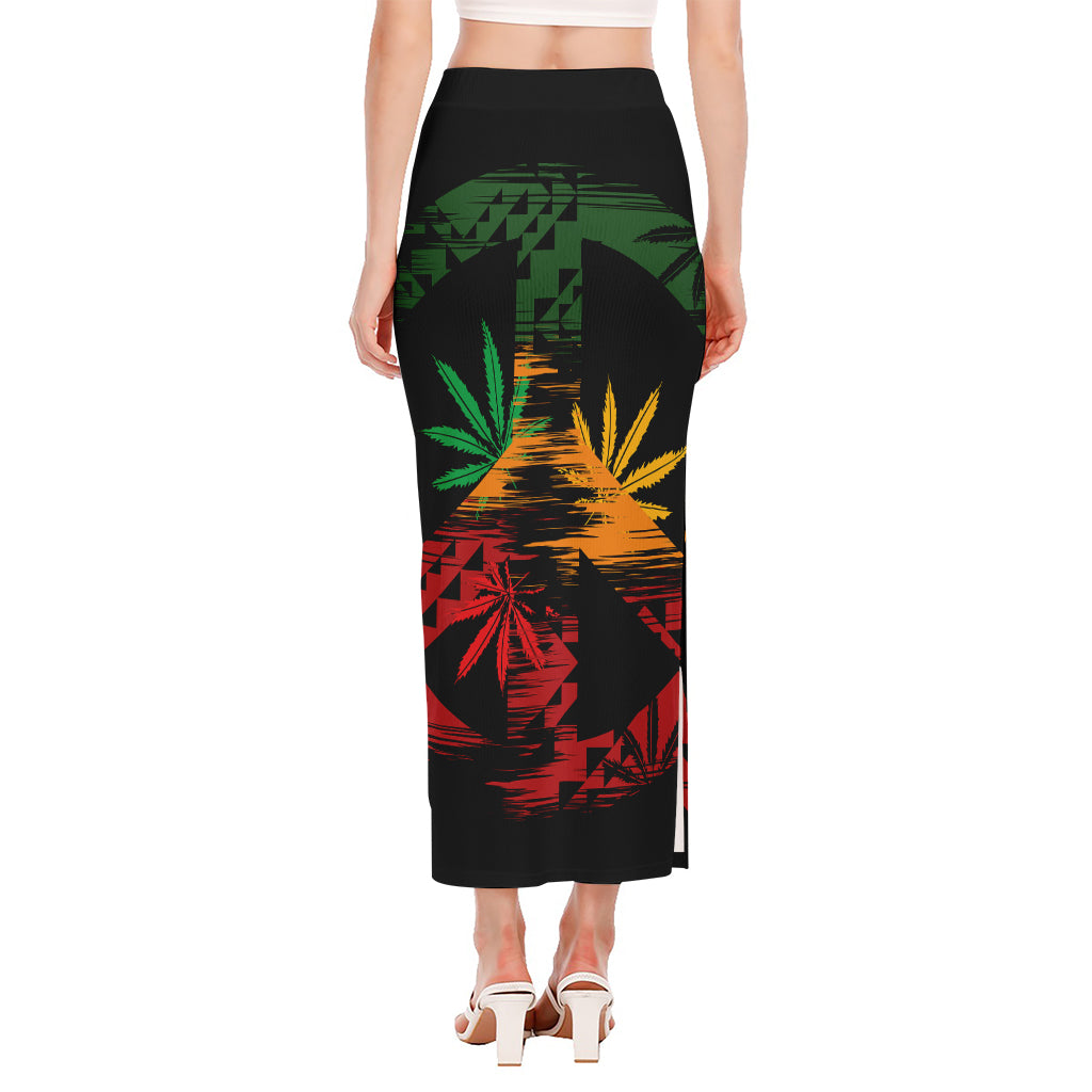 Rasta Peace Sign Print Side Slit Maxi Skirt