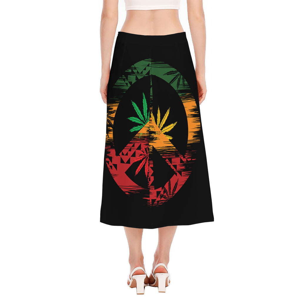 Rasta Peace Sign Print Side Slit Midi Skirt