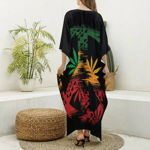 Rasta Peace Sign Print Silk V-Neck Kaftan Dress