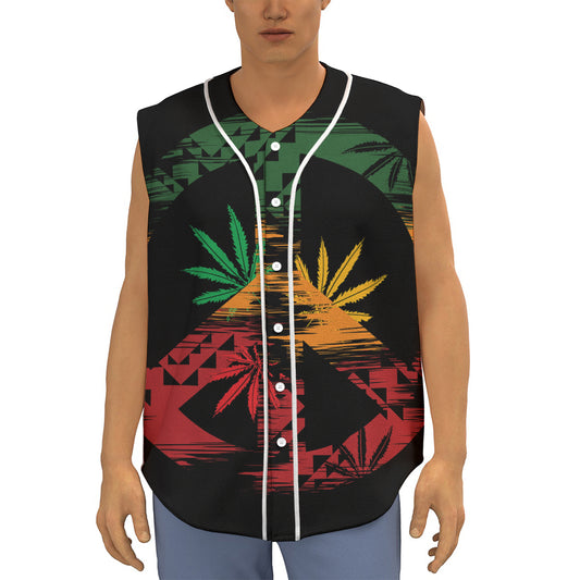 Rasta Peace Sign Print Sleeveless Baseball Jersey