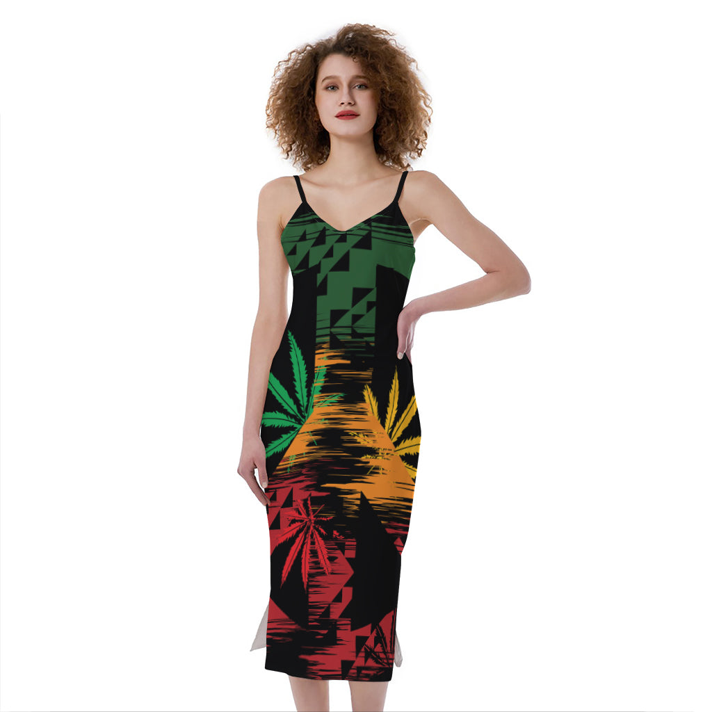 Rasta Peace Sign Print Slim Fit Midi Cami Dress