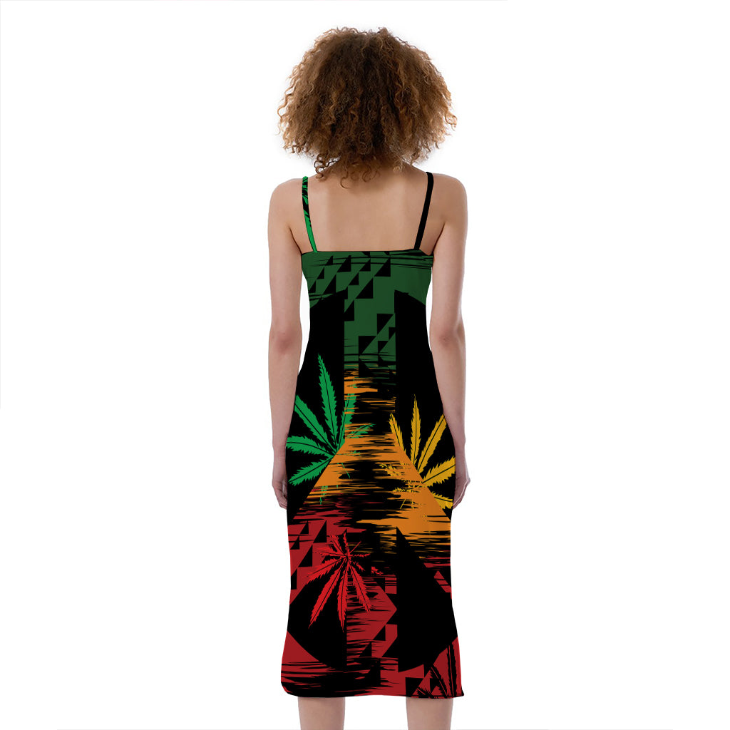 Rasta Peace Sign Print Slim Fit Midi Cami Dress