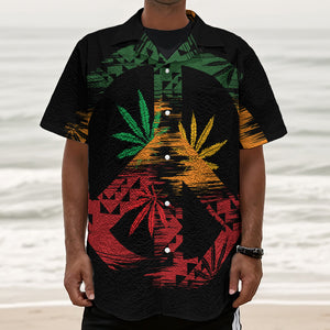 Rasta Peace Sign Print Textured Short Sleeve Shirt