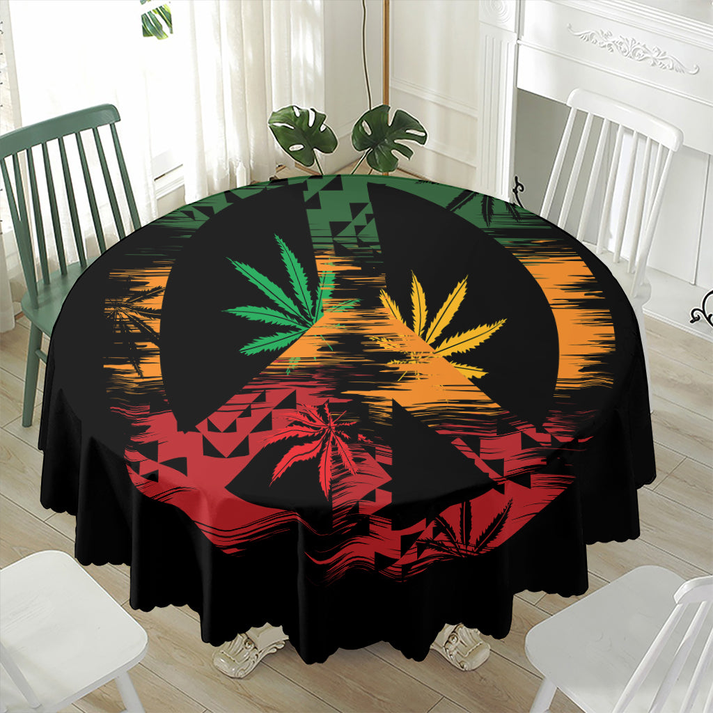 Rasta Peace Sign Print Waterproof Round Tablecloth