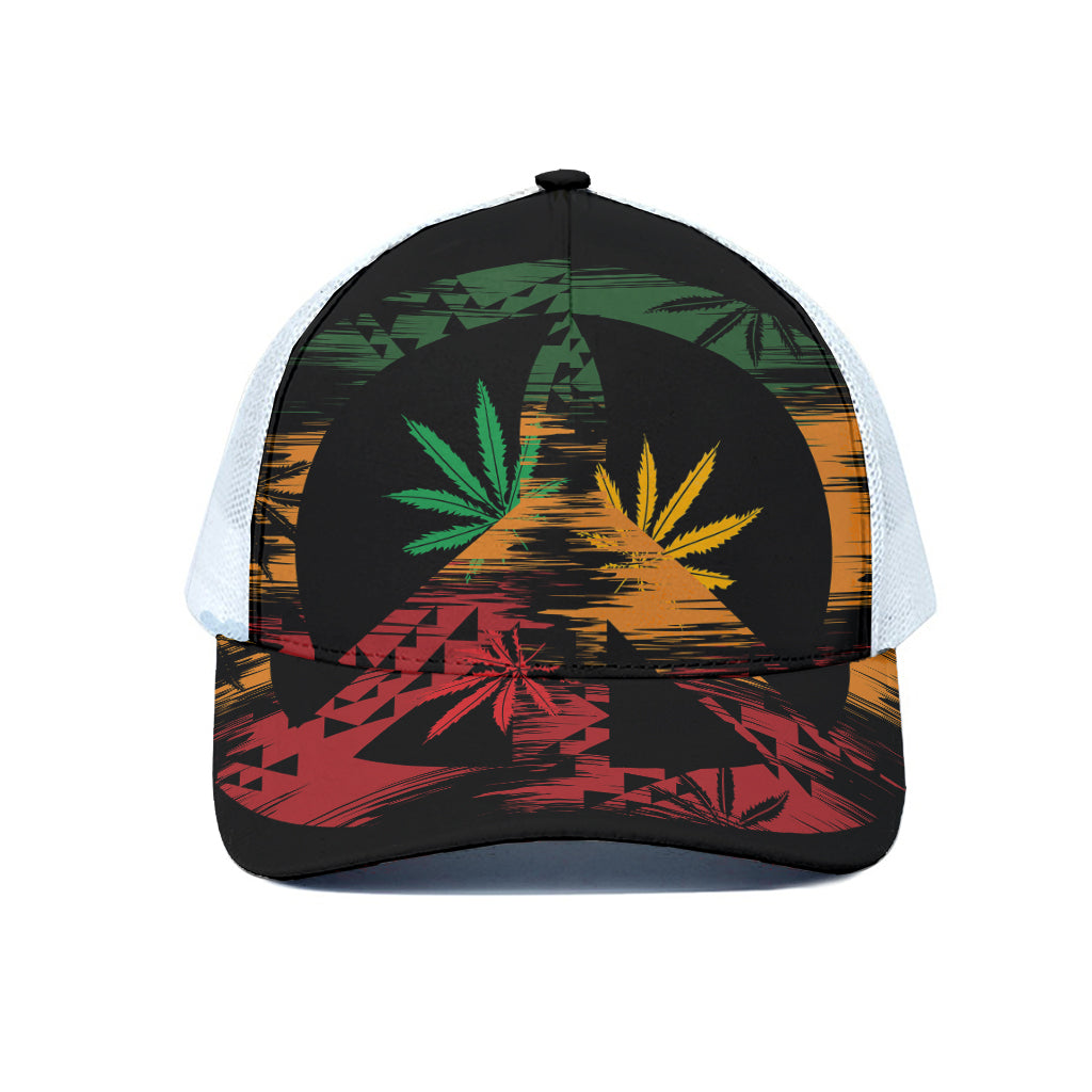 Rasta Peace Sign Print White Mesh Trucker Cap