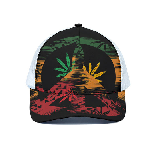 Rasta Peace Sign Print White Mesh Trucker Cap