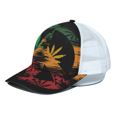 Rasta Peace Sign Print White Mesh Trucker Cap
