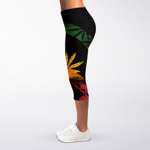 Rasta Peace Sign Print Women's Capri Leggings