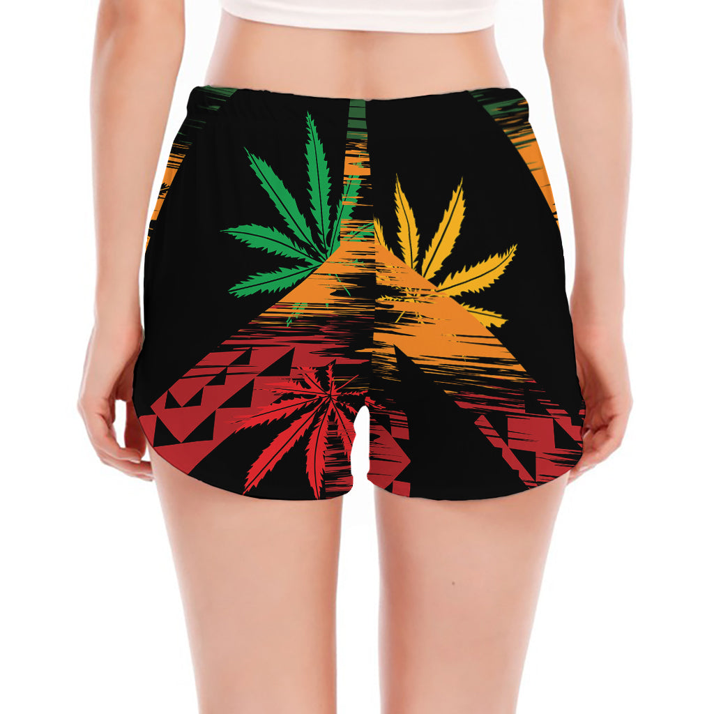 Rasta Peace Sign Print Women's Split Running Shorts