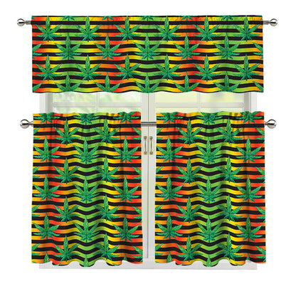 Rasta Striped Pattern Print 3 Piece Kitchen Curtains