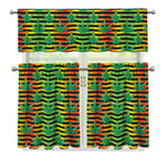 Rasta Striped Pattern Print 3 Piece Kitchen Curtains