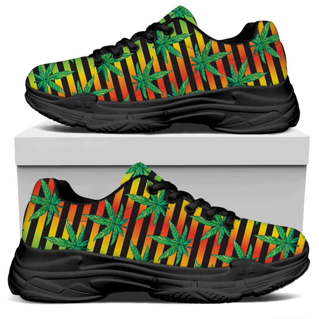 Rasta Striped Pattern Print Black Chunky Shoes