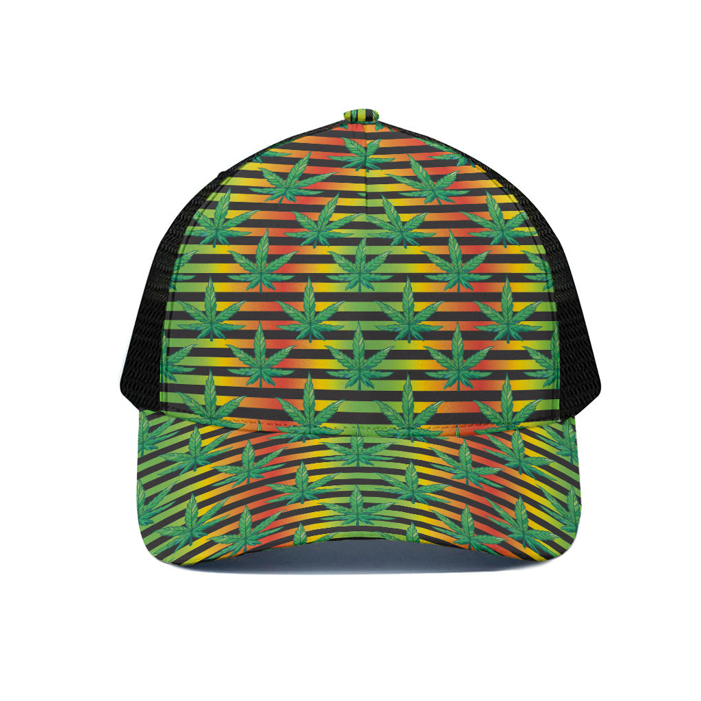 Rasta Striped Pattern Print Black Mesh Trucker Cap