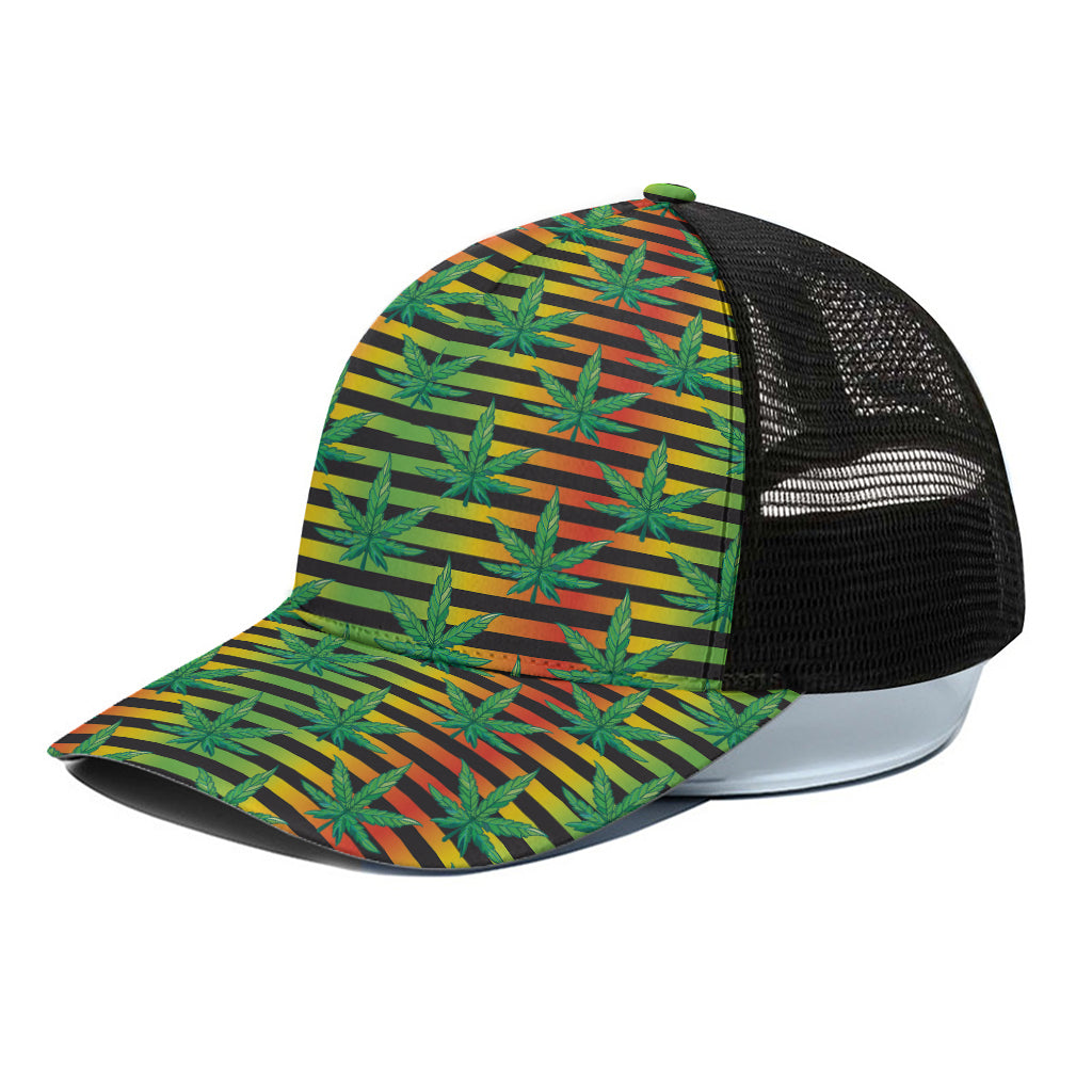 Rasta Striped Pattern Print Black Mesh Trucker Cap