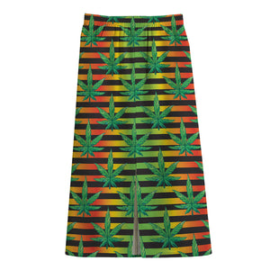 Rasta Striped Pattern Print Cotton Front Slit Maxi Skirt