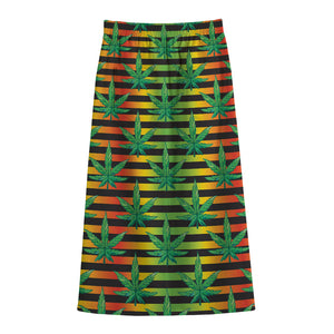 Rasta Striped Pattern Print Cotton Front Slit Maxi Skirt