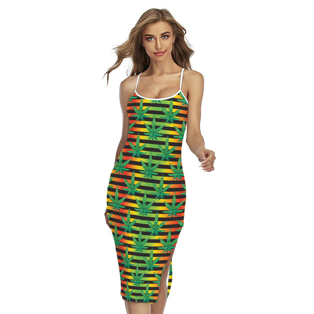 Rasta Striped Pattern Print Cross Back Cami Dress
