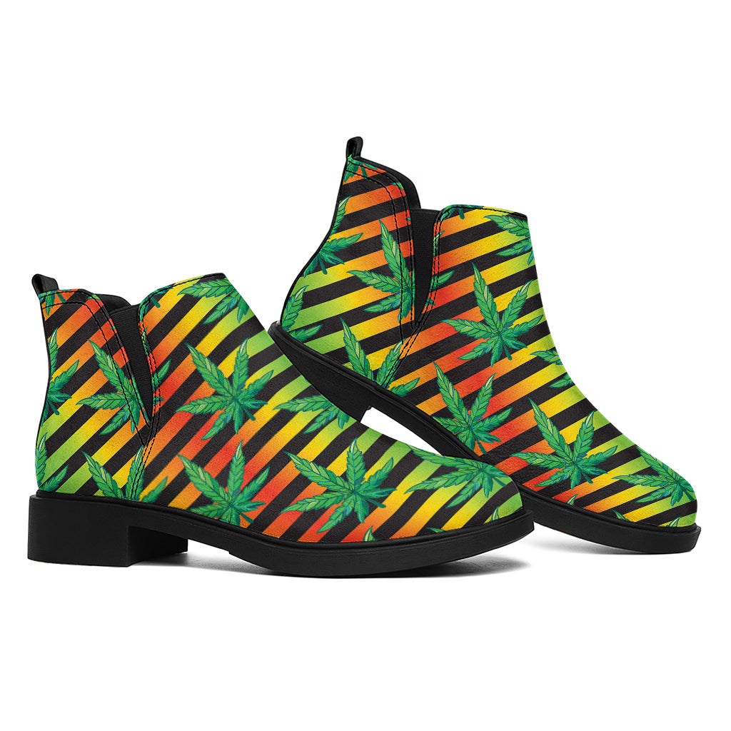 Rasta Striped Pattern Print Flat Ankle Boots