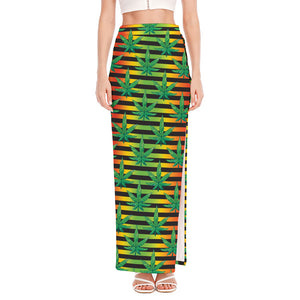 Rasta Striped Pattern Print High Slit Maxi Skirt