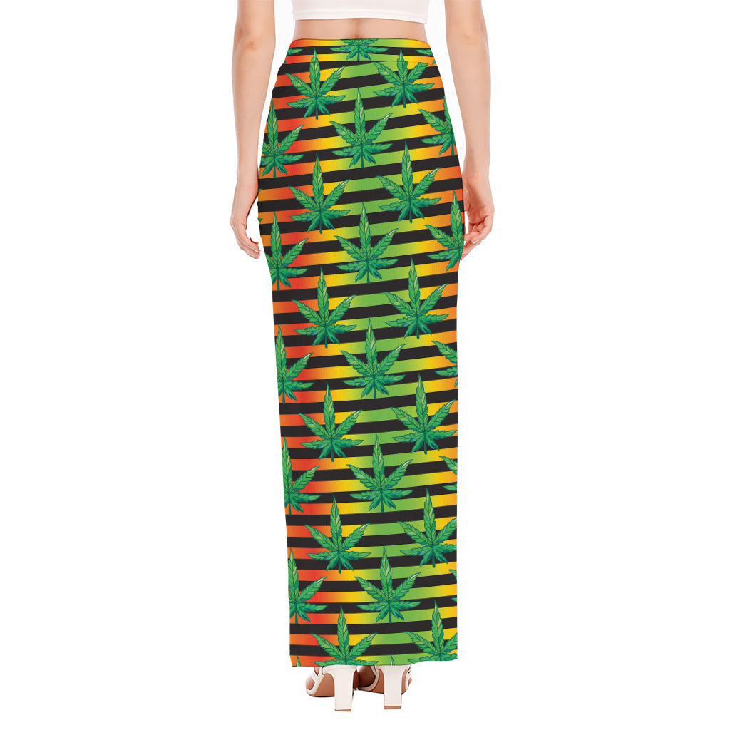 Rasta Striped Pattern Print High Slit Maxi Skirt