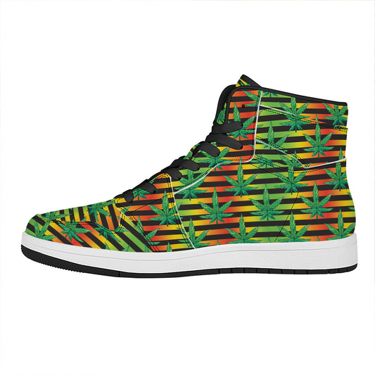 Rasta Striped Pattern Print High Top Leather Sneakers