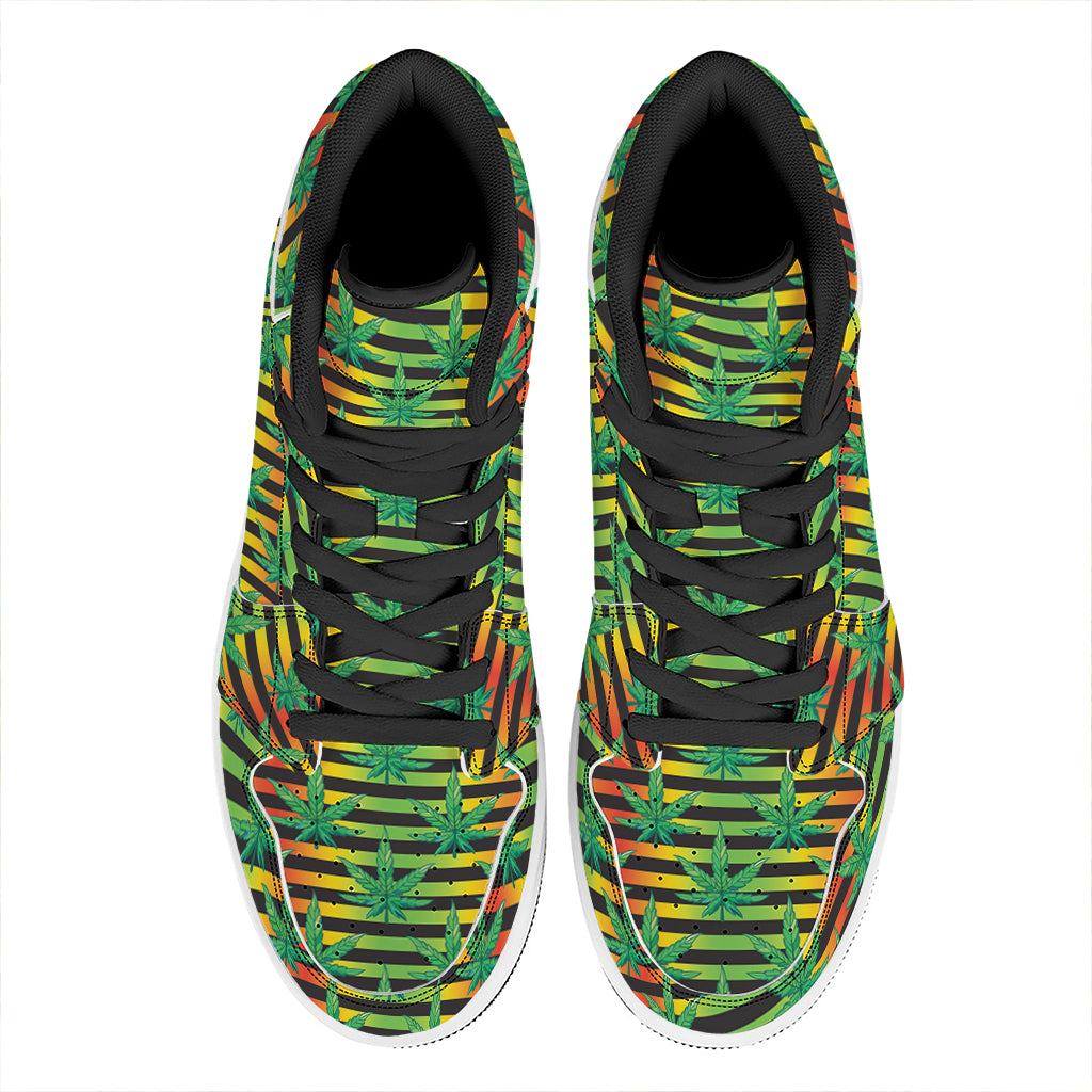 Rasta Striped Pattern Print High Top Leather Sneakers