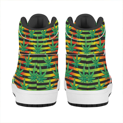 Rasta Striped Pattern Print High Top Leather Sneakers