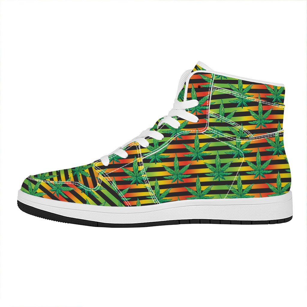 Rasta Striped Pattern Print High Top Leather Sneakers
