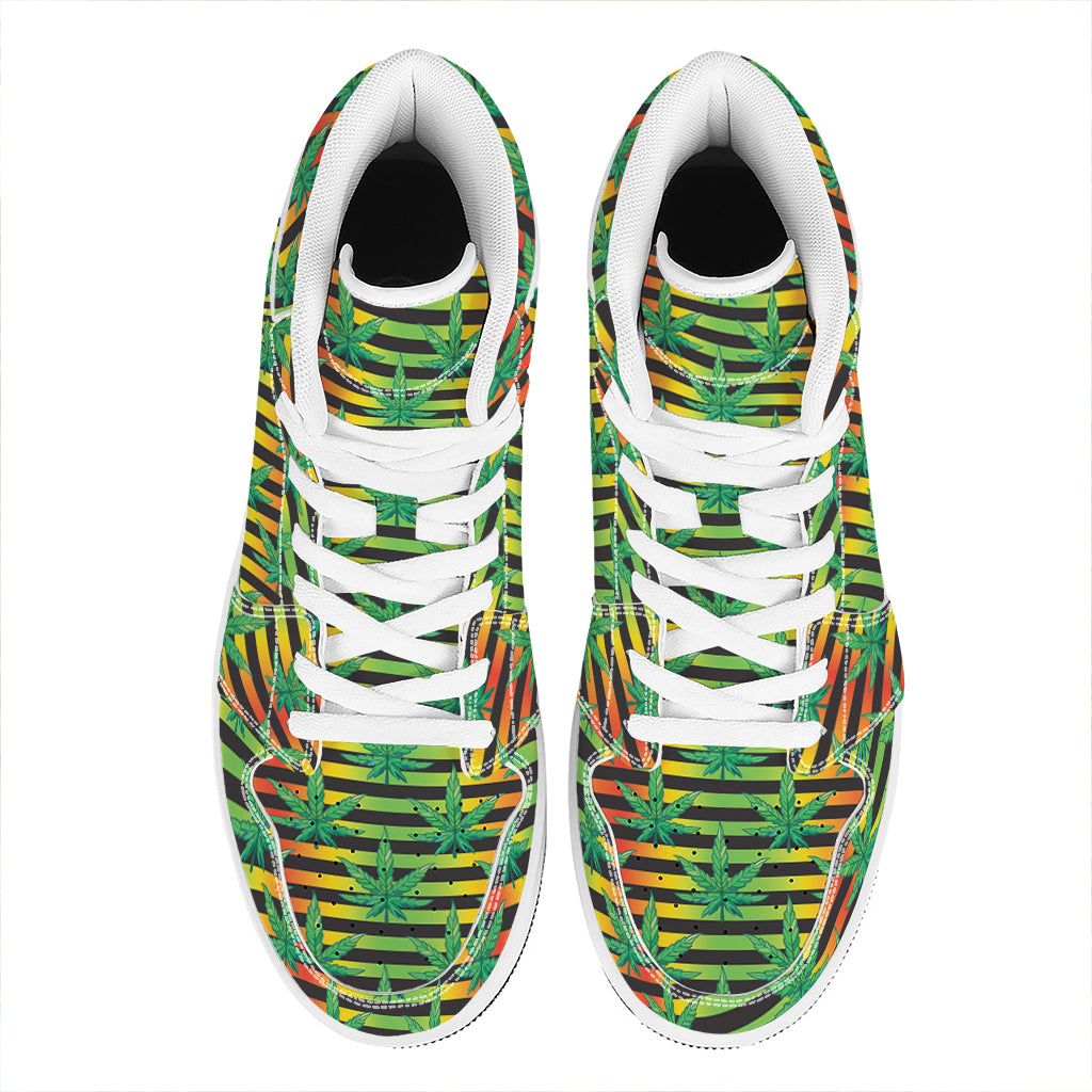 Rasta Striped Pattern Print High Top Leather Sneakers