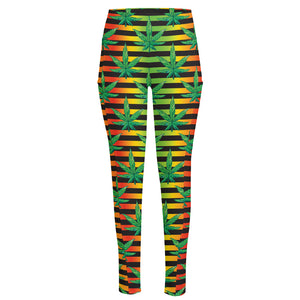 Rasta Striped Pattern Print High-Waisted Pocket Leggings