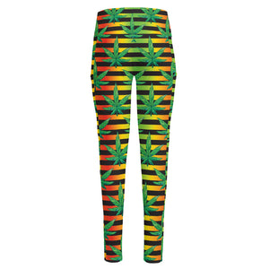 Rasta Striped Pattern Print High-Waisted Pocket Leggings