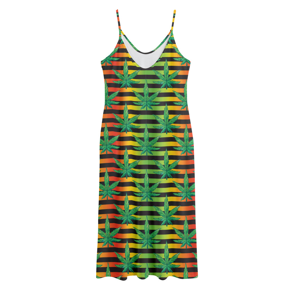 Rasta Striped Pattern Print Jersey Midi Cami Dress