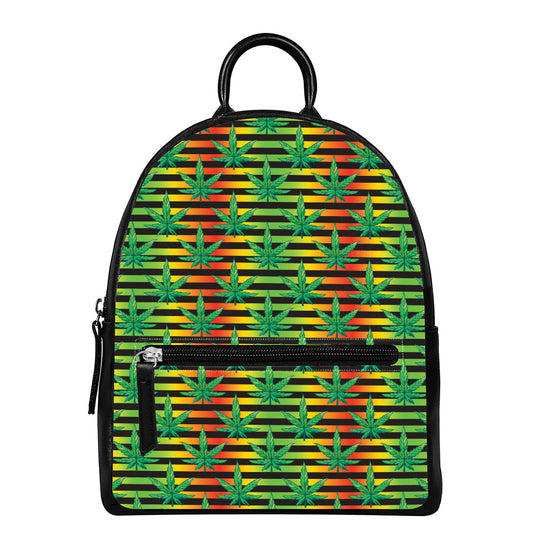 Rasta Striped Pattern Print Leather Backpack