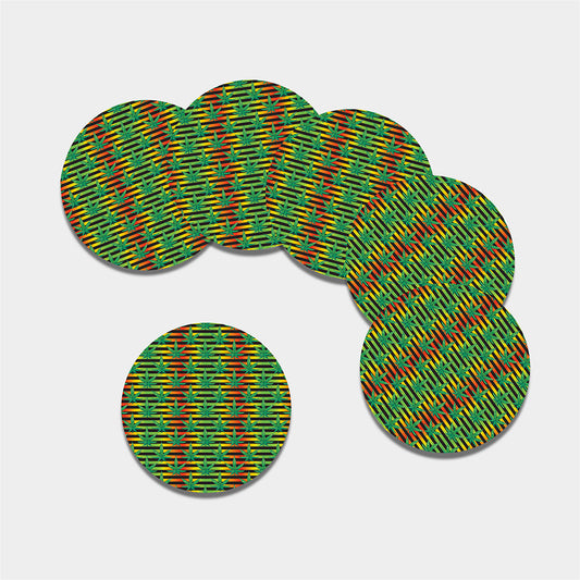 Rasta Striped Pattern Print Leather Coaster Set