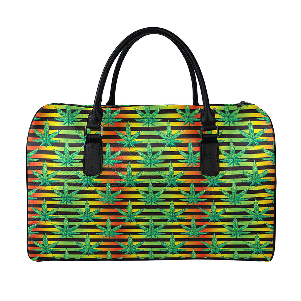Rasta Striped Pattern Print Leather Duffle Bag