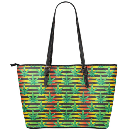 Rasta Striped Pattern Print Leather Tote Bag