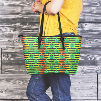 Rasta Striped Pattern Print Leather Tote Bag