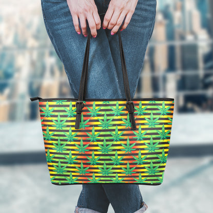 Rasta Striped Pattern Print Leather Tote Bag