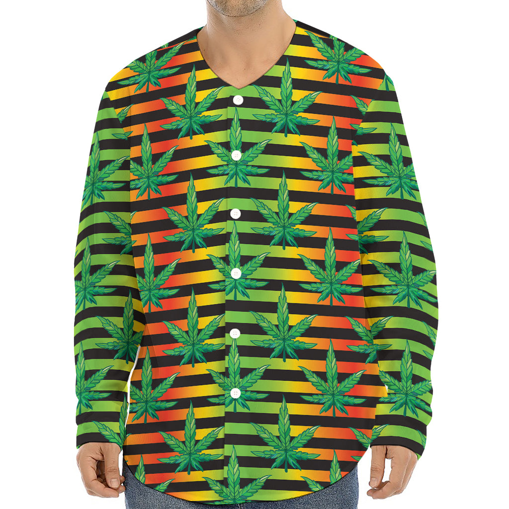 Rasta Striped Pattern Print Long Sleeve Baseball Jersey