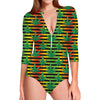 Rasta Striped Pattern Print Long Sleeve Swimsuit