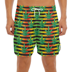 Rasta Striped Pattern Print Men's Split Running Shorts