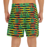 Rasta Striped Pattern Print Men's Split Running Shorts