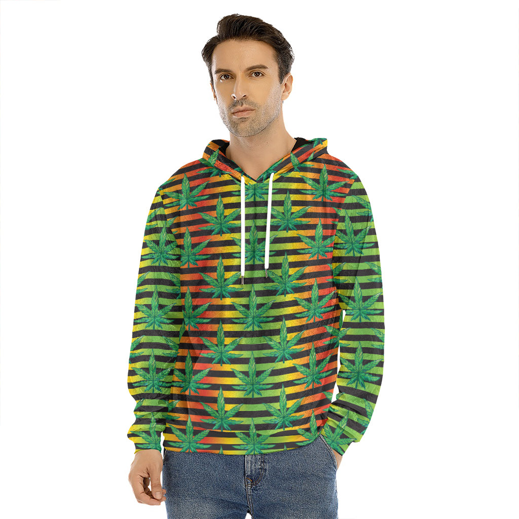 Rasta Striped Pattern Print Men's Velvet Pullover Hoodie