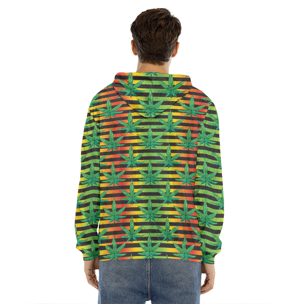 Rasta Striped Pattern Print Men's Velvet Pullover Hoodie