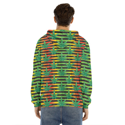 Rasta Striped Pattern Print Men's Velvet Pullover Hoodie