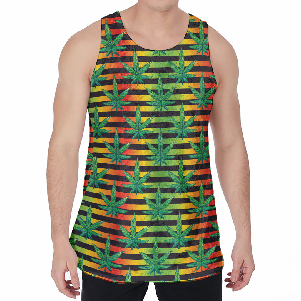 Rasta Striped Pattern Print Men's Velvet Tank Top