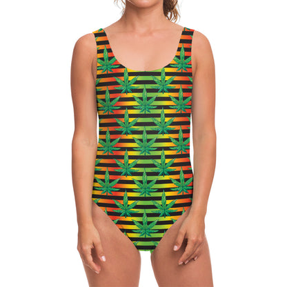 Rasta Striped Pattern Print One Piece Swimsuit