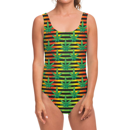 Rasta Striped Pattern Print One Piece Swimsuit