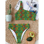 Rasta Striped Pattern Print One Shoulder Bikini Top